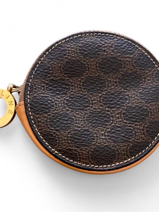 Celine Accessories - Celine Round Zip Coin Pouch - Dark Brown with Tan Trim